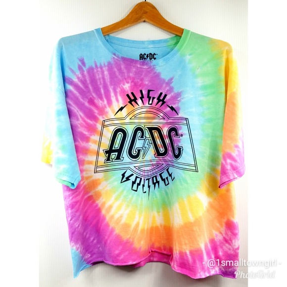 AC/DC Tops - AC/DC High Voltage tie dye crop top XL NWOT